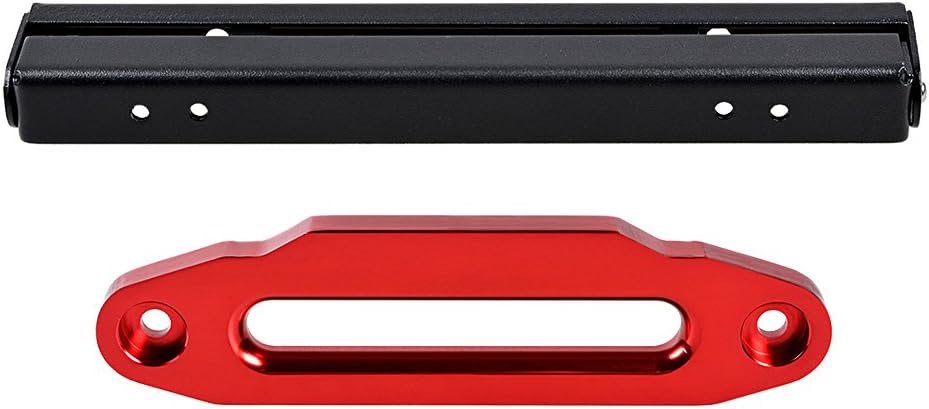 10" RED High-Grade Billet Aluminum Hawse Fairlead 8000-15000 LBs + Black Flip-Up License Plate Holder Mounting Screw Kit