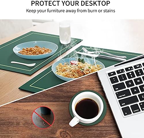 RIWNNI Placemats and Coaster Sets 6, PU Leather Dining Table Mats, Waterproof and Oilproof Heat Resistant Mats 41 x 31 cm (Green)