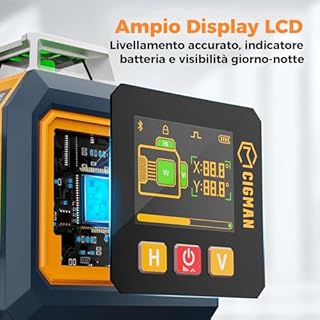 Livella Laser, CIGMAN con controllo intelligente tramite App, 3x360° autolivellante, con display LCD, laser a linee verdi per interni e cantieri edili, Gamma di Lavoro: 30M(CM-S03)