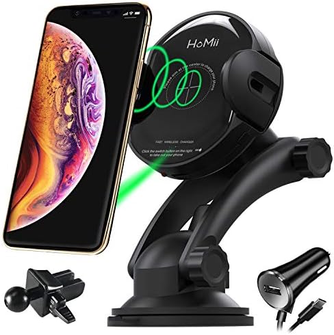Wireless Car Charger, HoMii Automatic 10W Qi Fast Charging Car Phone Holder Dashboard & Air Vent Compatible with iPhone Xs Max/Xs/ XR/X/ 8/8 Plus, Samsung Galaxy S7/S8/S9 Note 5/7/8