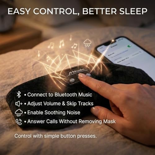Image of Sleepals Bluetooth Sleep Mask with 24 Built-in White Noise Sounds, Ultra-Slim Headphones for Side Sleepers, 100% Light Blockout 3D Eye Mask, Washable Fleece Sleep Headphones (Black)