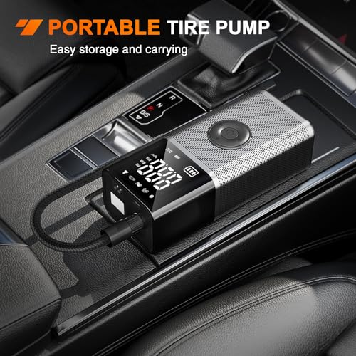 Image of Nilight Tire Inflator Portable Air Compressor Rechargeable 12VDC 150PSI Cordless Battery Cigarette Powered 2X Faster Inflation Pump w /Digital Pressure Gauge for Car Motorcycle Bike