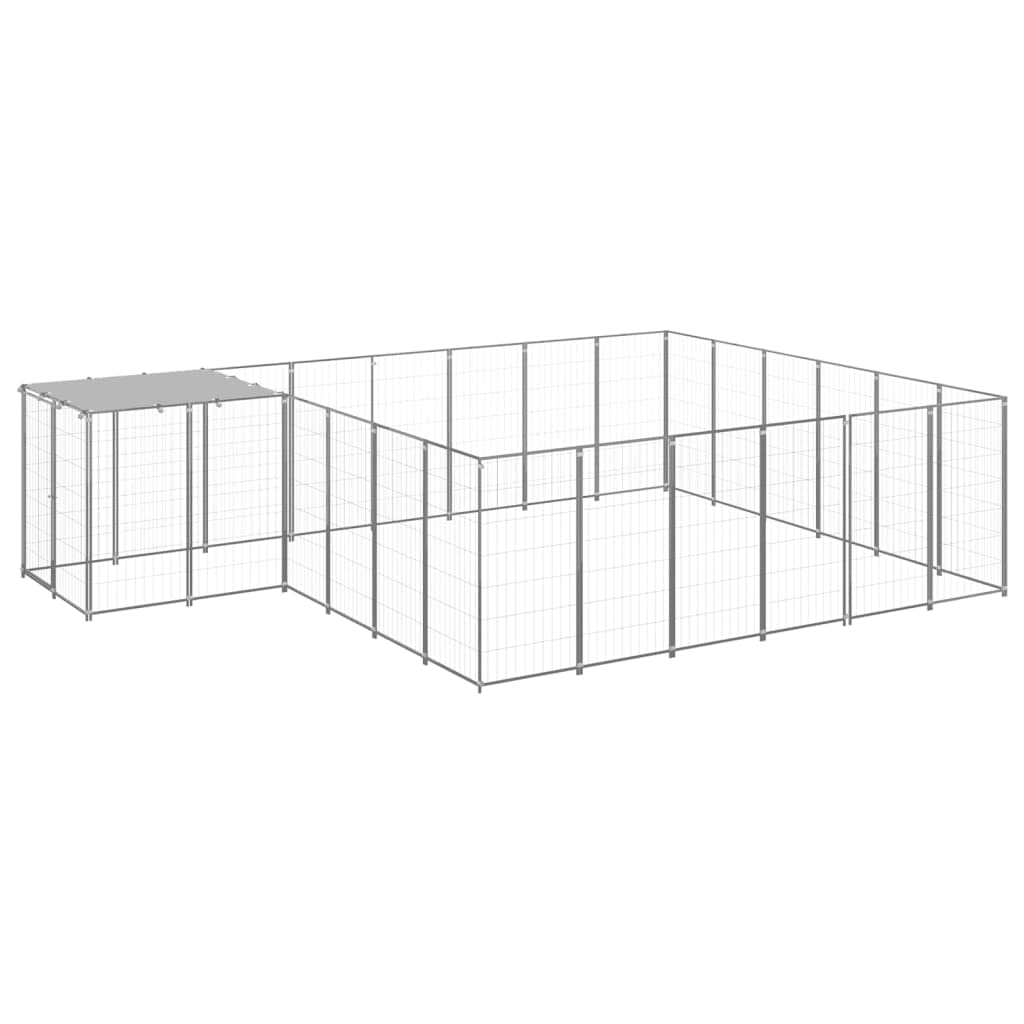 Cuccia per cani con tetto in polietilene, 440 x 330 x 110 cm, in acciaio | Grande recinto da giardino per cuccioli con copertura protettiva e porta richiudibile per una corsa sicura all'aperto.
