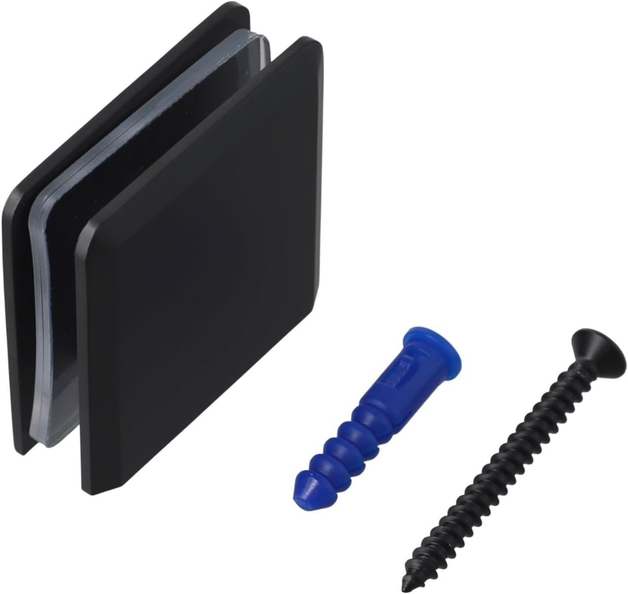 Brass Glass Clamp 8-12mm Tempered Glass, U-Clamp Fixed Panel Hardware Bathroom Shower Screen Door, Square Chrome Finish(Black)