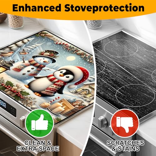 Image of Christmas Stove Top Cover Snowman Stove Top Cover for Home Decoration Kitchen Pad Non-Stick Washable Cooktop Covers Countertop Protector Keep Stove Clean 28 inchx20 inch (Snowman)