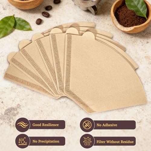 Image of 100 Count #2 Cone Coffee Filters, Unbleached Natural Paper, No Blowout & Tear-Resistant, Compostable, Fits 2-6 Cup Makers, Pour-Over & Ninja Brewers