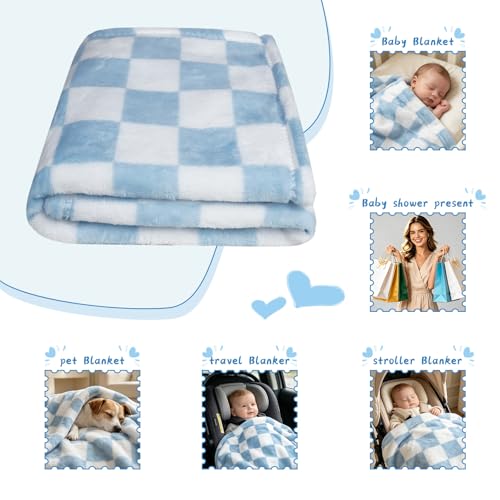 Image of Baby Blanket 5 Pcs Checkerboard Grid Ultra Soft Gift-Ready Plush for Newborns, Nursery & Stroller 30 inchx40 inch Green Blue Light Gray Dark Blue Camel