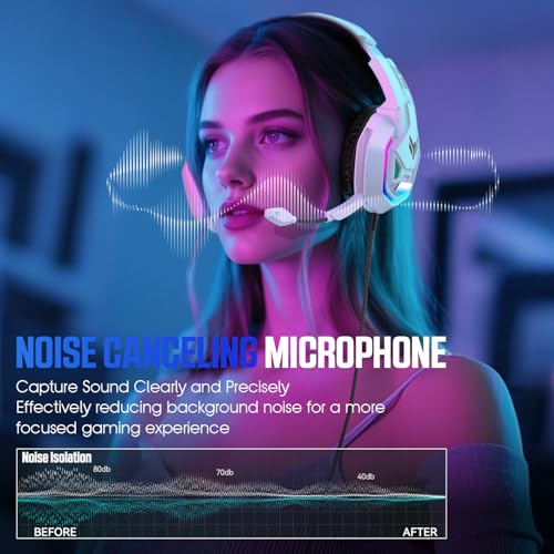 Gaming Headset for PS5, PS4, Xbox Series X|S, Xbox One, PC, Switch, Mac - RGB Over-Ear Headphones with 7.1 Surround Sound, Noise Cancelling Mic, 50mm Drivers & Memory Earmuffs for Nintendo 64 - Image 4