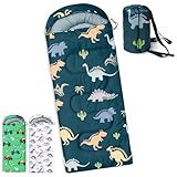 tuphen Kids Sleeping Bag - Camping Sleeping Bags for Kids Boys Girls - Sleeping Bag for Backpacking Hiking Cold Warm Weather 3 Seasons, Compact Camping Essentials Gear Accessories (Green Dinosaur)