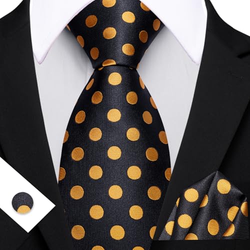 Image of Barry.Wang Ties for Men Silk Tie Sets Polka Dot Woven Necktie Pocket Square Cufflinks Business Wedding
