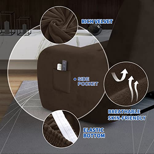 XINEAGE 4 Pieces Velvet Recliner Slipcover Stretch Recliner Chair Cover with Side Pocket Anti-Slip Fitted Recliner Cover Couch Furniture Protector with Elastic Bottom (Recliner - Image 3