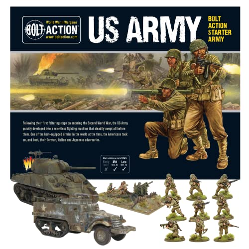 Bolt Action Miniatures - Warlord Games US Army Starter Set, 28mm Miniatures - 36 Bolt Action US Army, 1 Tank Model Kit, Wargaming WW2 Model Kits by Wargames Delivered- Plastic Model Kits Military