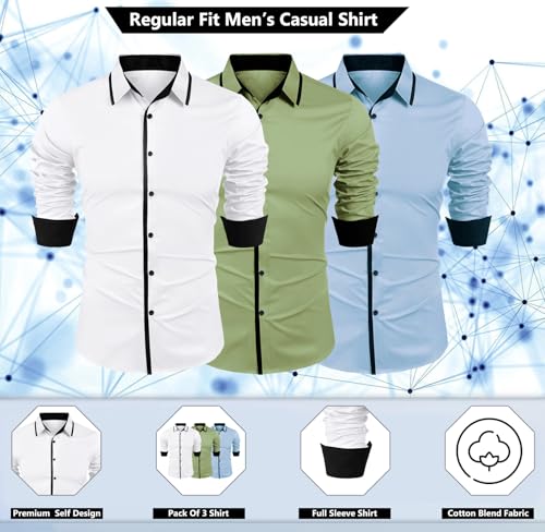 Image of Zombom Combo of Men's Cotton Blend Solid Regular Fit Casual Full Sleeves Shirts (Pack of 3)