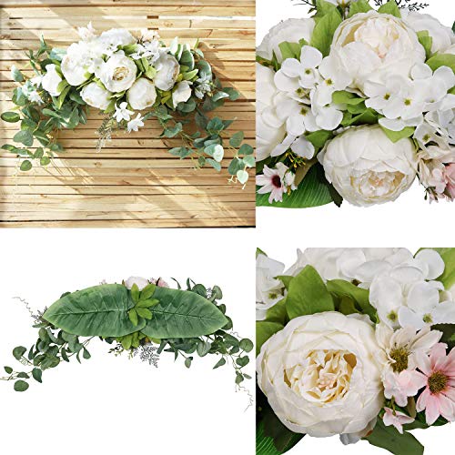 Shacos Artificial Peony Flower Swag 29 Inch White Peony Eucalyptus Leaves Floral Swag For Home Wedding Arch Wall Door Table Flower Decoration (White) #TOP3