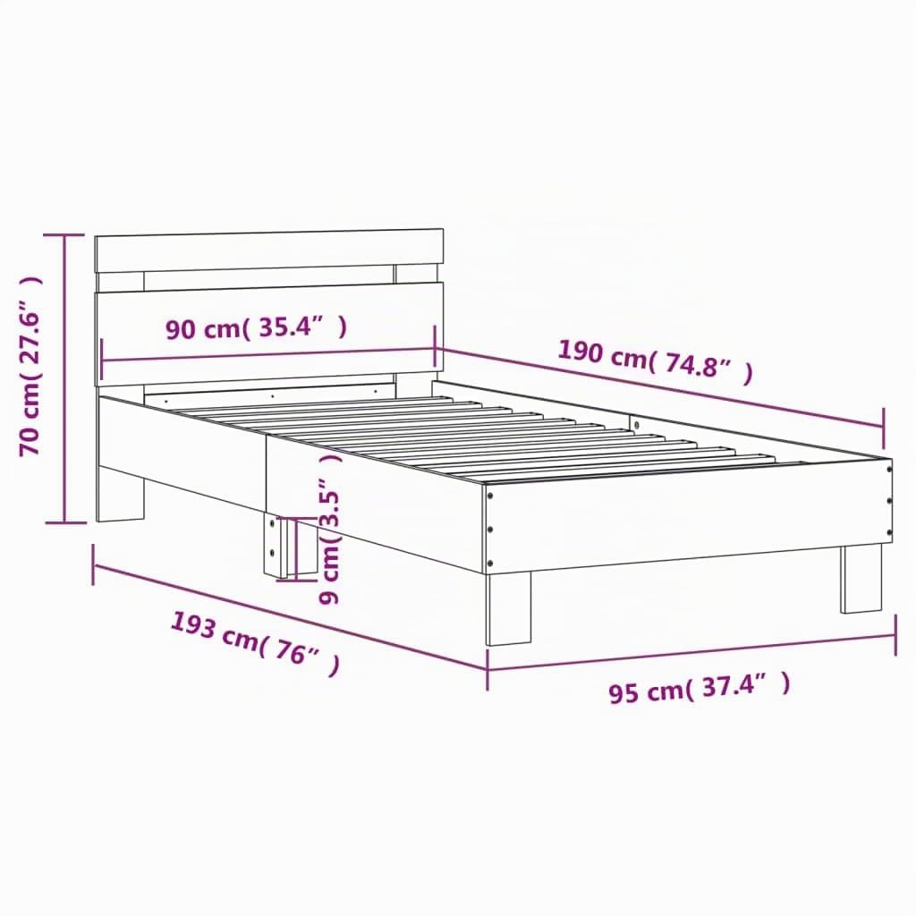 vidaXL Cama con Cabecero, Somier de Invitados, Armazón Marco de Cama, Mueble para Dormitorio Hogar, Madera de Ingeniería Blanca 90x190 cm