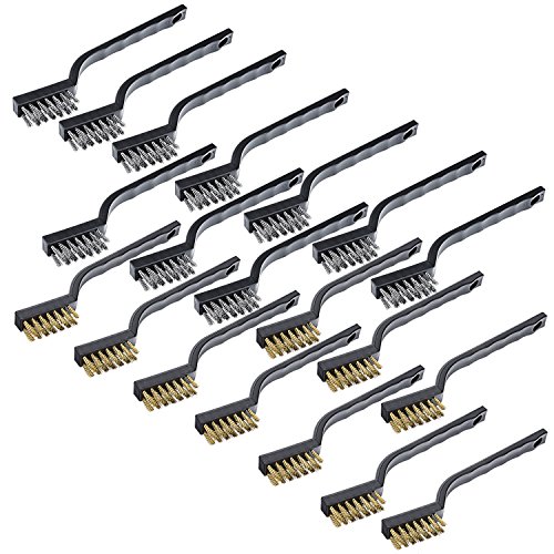 Sunmns 20 Pieces Mini Handle Stainless Steel Wire Bristles Brush Set For Cleaning Welding Slag, Stain And Rust (Silvery Golden) #TOP1