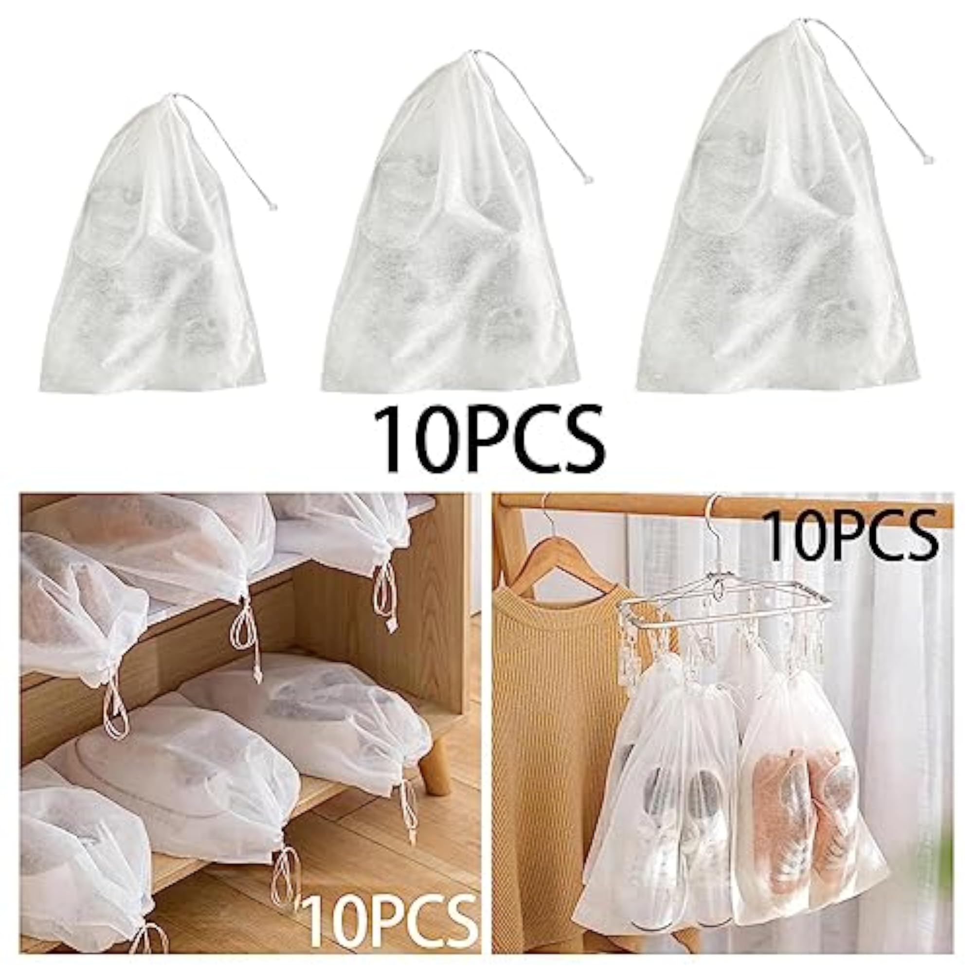 10Pcs Dustproof Travel Shoe Bags Drawstring Pouch Set