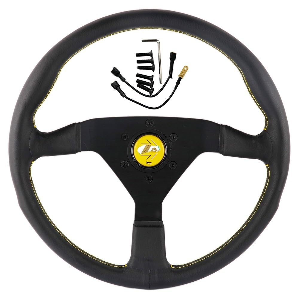 Volanti Auto Volante sportivo Drift in vera pelle nera da 14 pollici(Red Stitching)