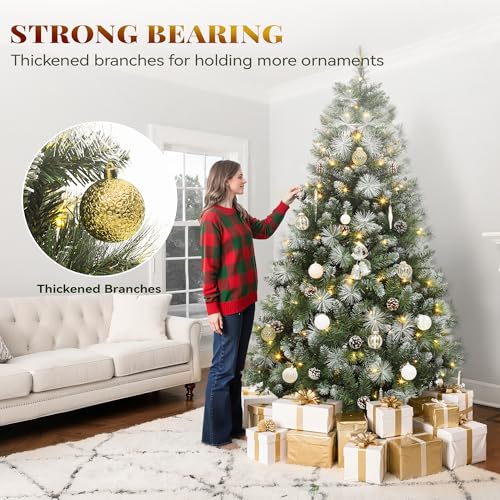 YITAHOME 7.5ft Prelit Scotch Pine Christmas Tree with Remote Control, Pre-Decorated Frosted Christmas Tree with Pine-Cones & Needles, Warm White/Multicolor Changing Lights for Home/Office by YITAHOME - Image 8