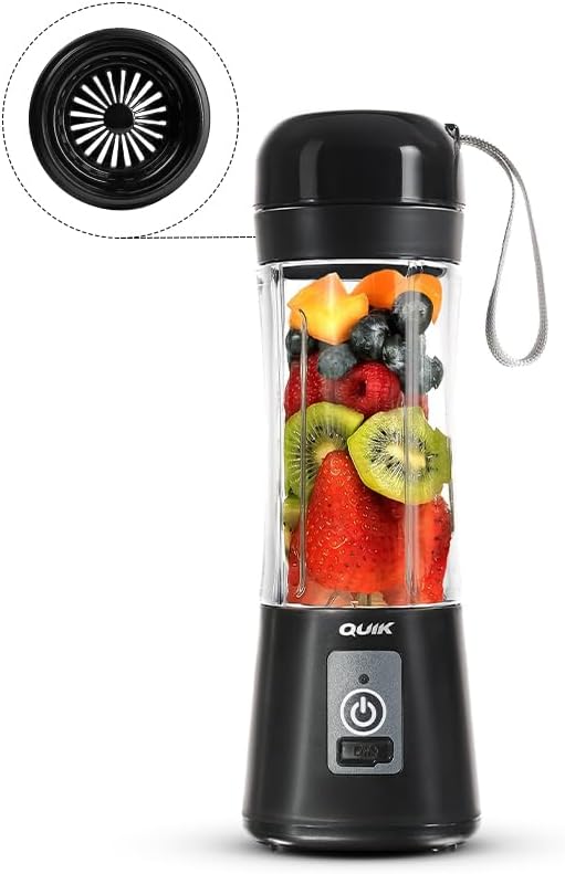 Portable Blender – Cordless 13oz. Personal Blender for Shakes and Smoothies, Licuadora, BPA Free, USB-C Rechargeable, Mini juicer for Travel, Leakproof, Juicer Cup, Ice Crush (Black)