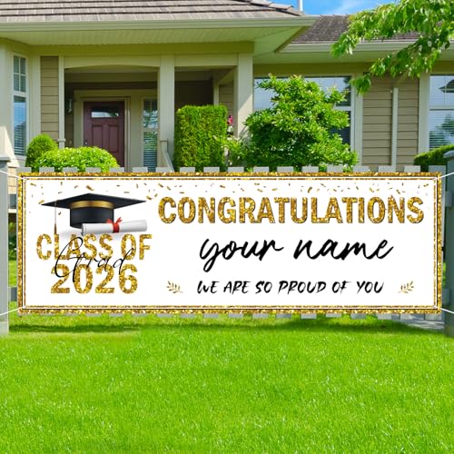 OTTPOOM 2026 Graduation Decorations Large 79 * 26 Inch Gold Personalized Class of 2025 Banner Yard Sign with A Marker Pen for Senior High School College Graduation Party Decorations Supplies