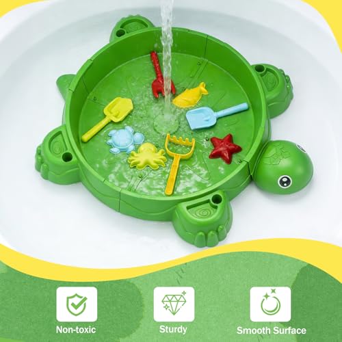 Image of Turtle Sandbox with Lid & Beach Toys Set, 38 inch Kids Sandbox for Toddlers 3-8, Indoor Outdoor Sensory Play Sand Box with Cover, Summer Gift for Ages 3-8