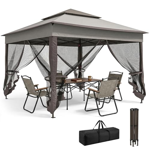 Outsunny Carpa Plegable Gazebo 3,3x3,3 m Cenador Plegable con 4 Paredes Laterales de Malla Anti-UV y Bolsa de Transporte para Camping Fiestas Gris