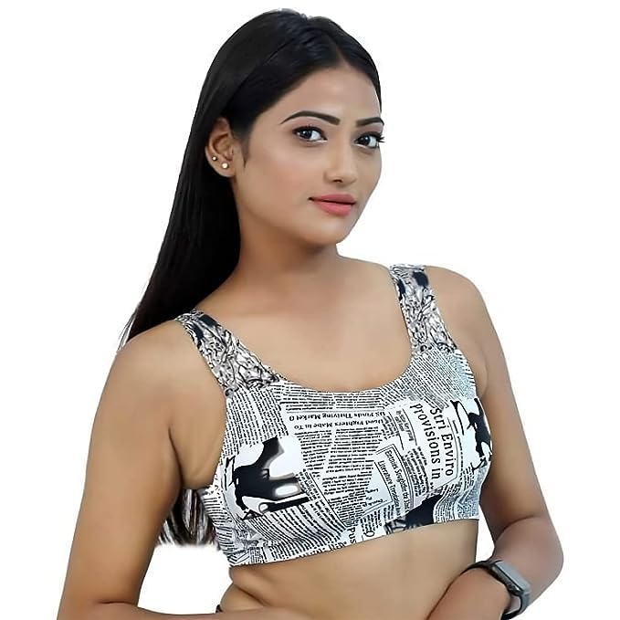 Magazine Newspaper Style Printed Stretchable and Flexible High Coverage Active-wear Printed Sports Bras for Yoga, Athletic, Workout, Gym, Floor Exercise, Pilates etc. Free Size Multicolour.-image-43