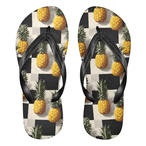 Flip Flop Sandals Pineapple Checkered Print for Women Men Beach Outdoor XS
