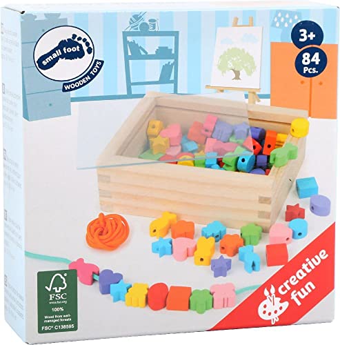 small foot Perles à enfiler créatif en bois certifié 100% FSC®, couleurs & formes rubans inclus, à partir de 3 ans