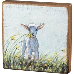 Primitives by Kathy Home Decor Block Sign Precious Lamb in field of flowers