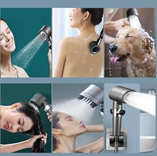 Ion Drops Filtered Shower Head with Handheld, High Pressure Water Flow Showerhead, with Shower Head Filter for Hard Water Boosting, with ON/OFF Switch 4-piece set (Grey)