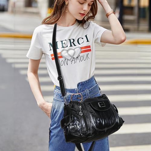 Image of Angel Kiss Purses for Women, Large Shoulder Bag Hobo Tote Purse Mutipocket Faux Leather Satchel Hobo Purse