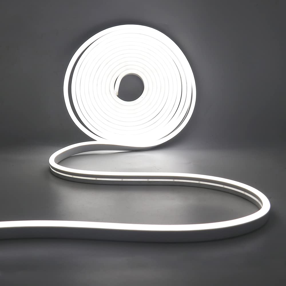 XUNATA Striscia LED al Neon Dimmerabile con Interruttore Dimmer Tattile, Nastro Leggero a Corda Flessibile DC 12V, Fai da te Home Art Decor Luce Pubblicitaria Commerciale (Bianca, 5m)