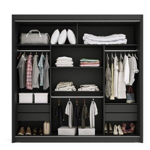 Guarda Roupa Casal Espelhado 3 Portas 1 Porta Espelho 4 Gavetas 188,5cm Viena Yescasa Preto