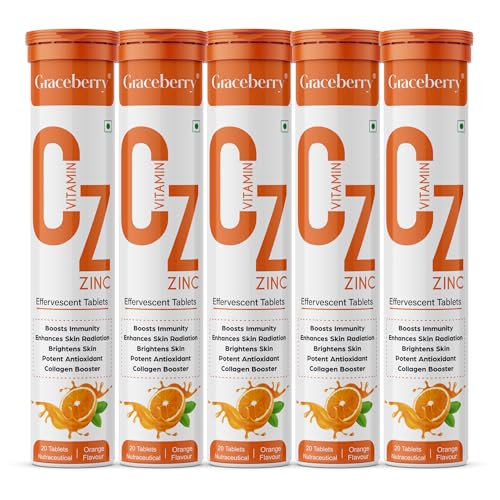Image of Graceberry Natural Vitamin C + Zinc 1000mg with Amla, Orange Extract Supports Organic Immunity Booster 100 Effervescent Tablets| Helps Build Collagen For Healthy Nail, Hair & Skin