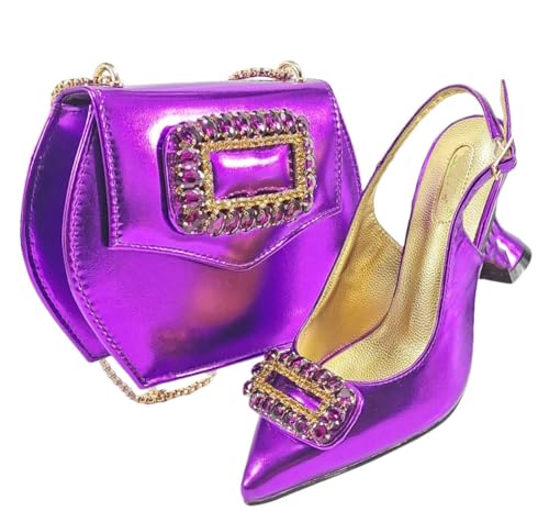 Sandales à talons style italien et pochette de fête violette taille 41