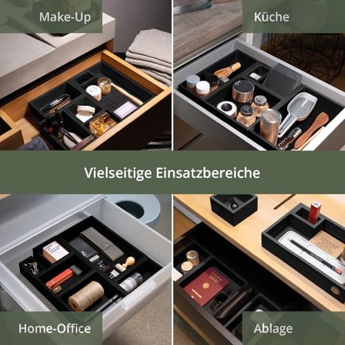 TAKE® 6-teiliges Schubladen Organizer aus 100% Natur Bambus (Schwarz) - Schubladen Organizer Boxen in vers. Größen für Küche, Bad & Büro, Drawer Organizer Schublade, Schminktisch Organizer Bad