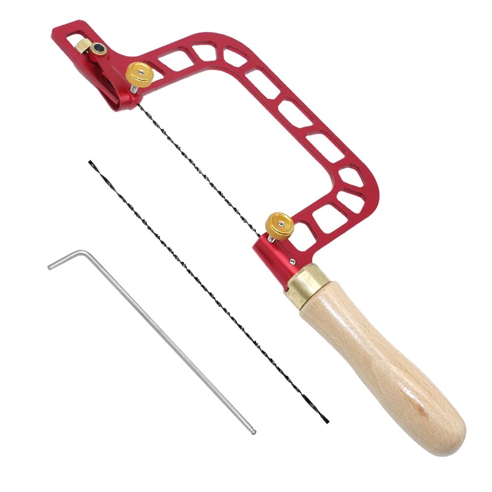 Juego de Sierra de marquetería con Marco de Aluminio y Cuchillas de Repuesto para carpintería, tableros de Madera, Corte de plástico y Metal (Sierra de calar)