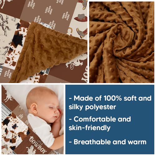 Image of Western Baby Blanket, Cowboy Minky Blankets for Boys Girls, Nursery Room Decor, Soft Warm Lightweight Nursery Bed Blanket for Newborn Toddlers Son Daughter (10)