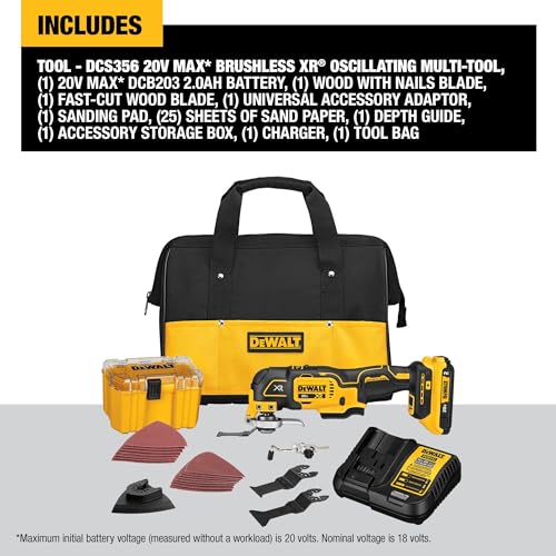 DEWALT 20V Oscillating Tool, Cordless, Wood Blades, Sandpaper, Tool Bag, Battery and Charger Included (DCS356SD1) by DEWALT - Image 3
