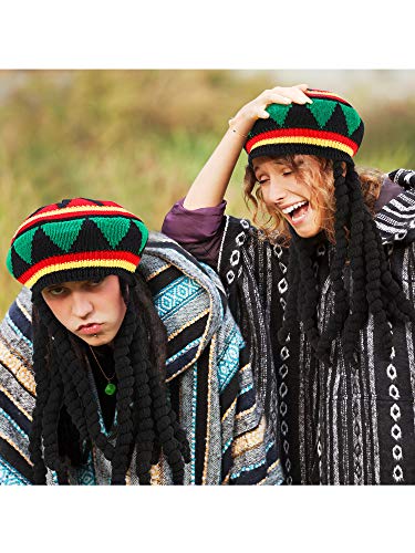 SATINIOR Rasta Hat with Black Dreadlocks Wig Rasta Wig with Dreads Funny Hat, 1 Piece, Size 17. 33