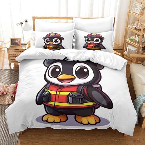 Linge de lit pingouin pompier 3D de qualité supérieure en microfibre douce avec taies d'oreiller - 3