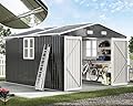 AMERLIFE 10x12x7 FT Galvanized Steel Storage Shed with Hinged Double Doors 2 4-Pane Windows, Outdoor Shed for Backyard, Garden, Patio, Dark Grey/White
