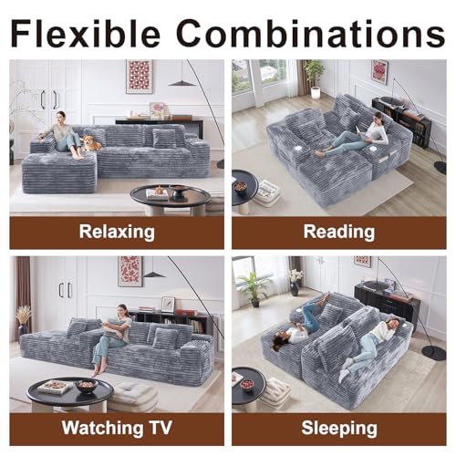 Image of Cloud Sectional Couch with L-Shape Chaise, Modern Modular Sofa with Deep Seat, Built-in Cup Holder & Storage Pocket for Living Room Bedroom, No Assembly Required (Light Gray, Right Facing Chaise)