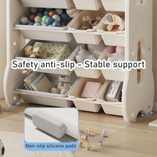 Image of oddpod Dino Kids Toy Organizer Storage Racks with Bins, Cute Cartoon Montessori Plastic Bookshelf for Children & Bedroom Shelf for Baby Hardline Toys, Books, Clothes & Games - Pink (8+2 Bins)
