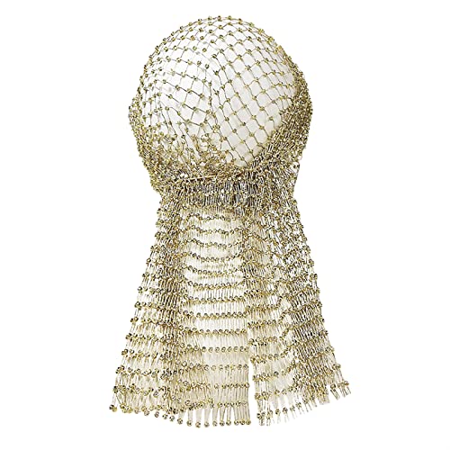 RONGXG Mesh Rhinestone Beads Headband Hollow Sparkling Headdress Fishnet Elastic Headpiece Nightclub Crystal Headwrap Exotic Head Wrap Net Hair Accessories for Women - Thumbnail 4