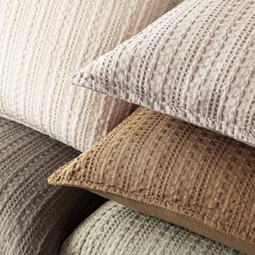 Image of Foindtower Set of 2 Decorative Cotton Waffle Weave Lumbar Throw Pillow Covers Euro Shams Cushion Covers Accent European Pillowcase for Bed Couch Bedroom Living Room Home Decor 12x20 Inch Orange Brown