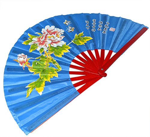 Medifier Chinese Kung Fu Tai Chi Fan Arts Dance/Practice Performance Bamboo Folding Fan Peony Flower Pattern (Blue) #TOP1