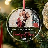MINIVINE Personalized Crystal Ornaments with Photo - Baby's First Christmas 2025 for Kids, Baby Boy, Baby Girl - Glass Christmas Tree Decorations Babies Newborn Gifts